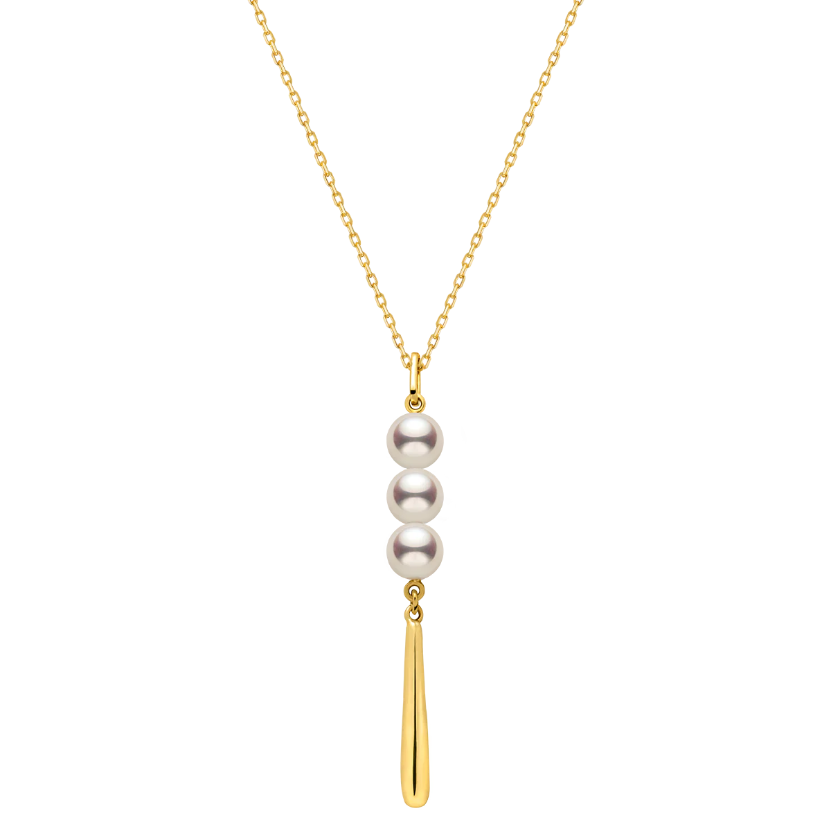 Freshwater Pearl 10K Yellow Gold Triple Drop Tassel Pendant Necklace