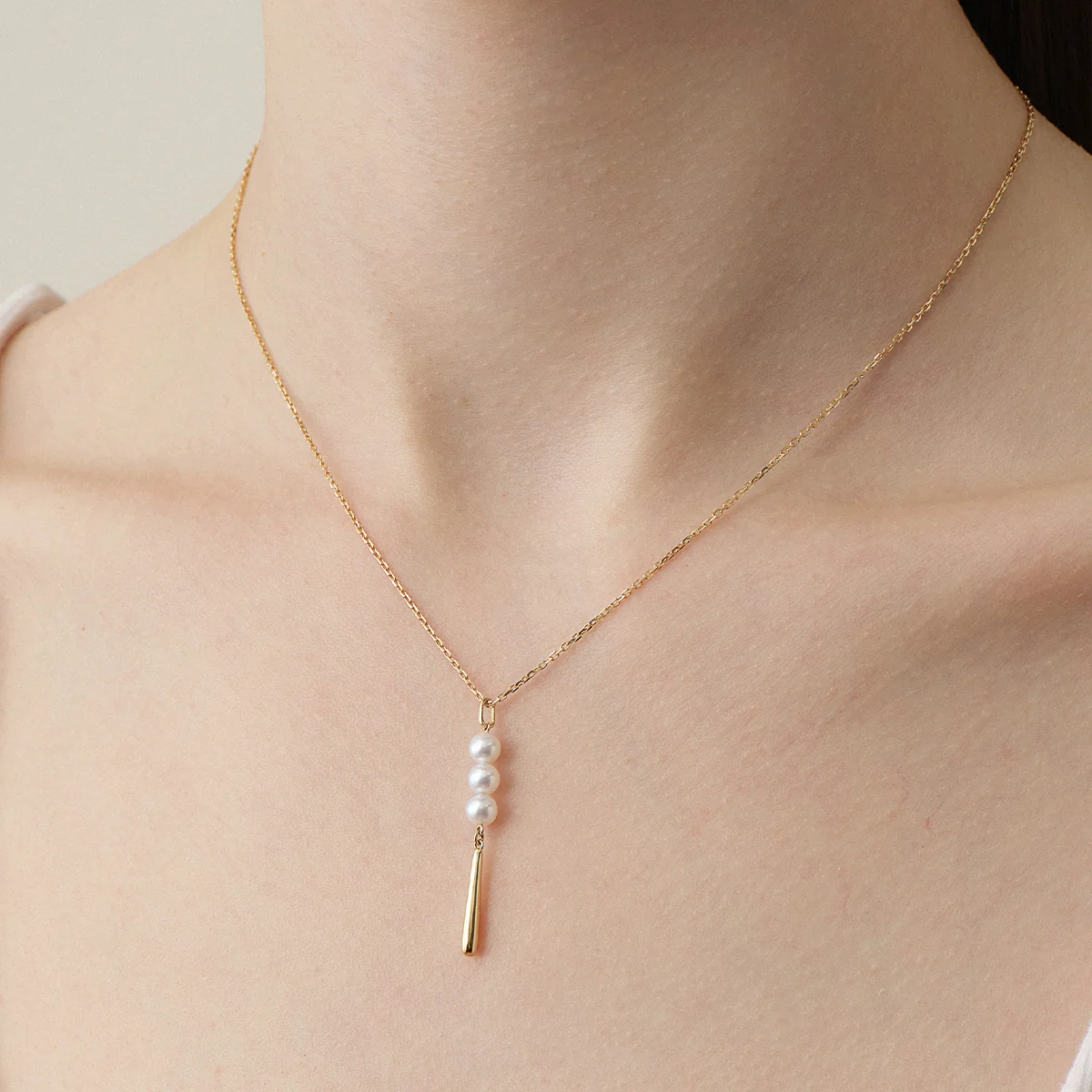 Freshwater Pearl 10K Yellow Gold Triple Drop Tassel Pendant Necklace - Image 2