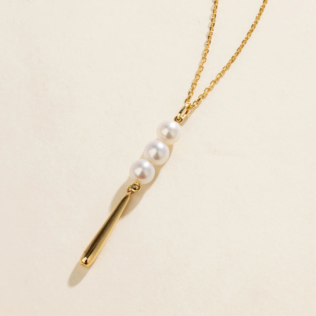 Freshwater Pearl 10K Yellow Gold Triple Drop Tassel Pendant Necklace - Image 3