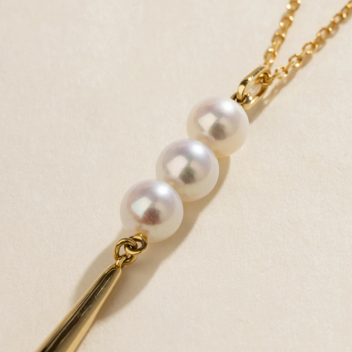 Freshwater Pearl 10K Yellow Gold Triple Drop Tassel Pendant Necklace - Image 5
