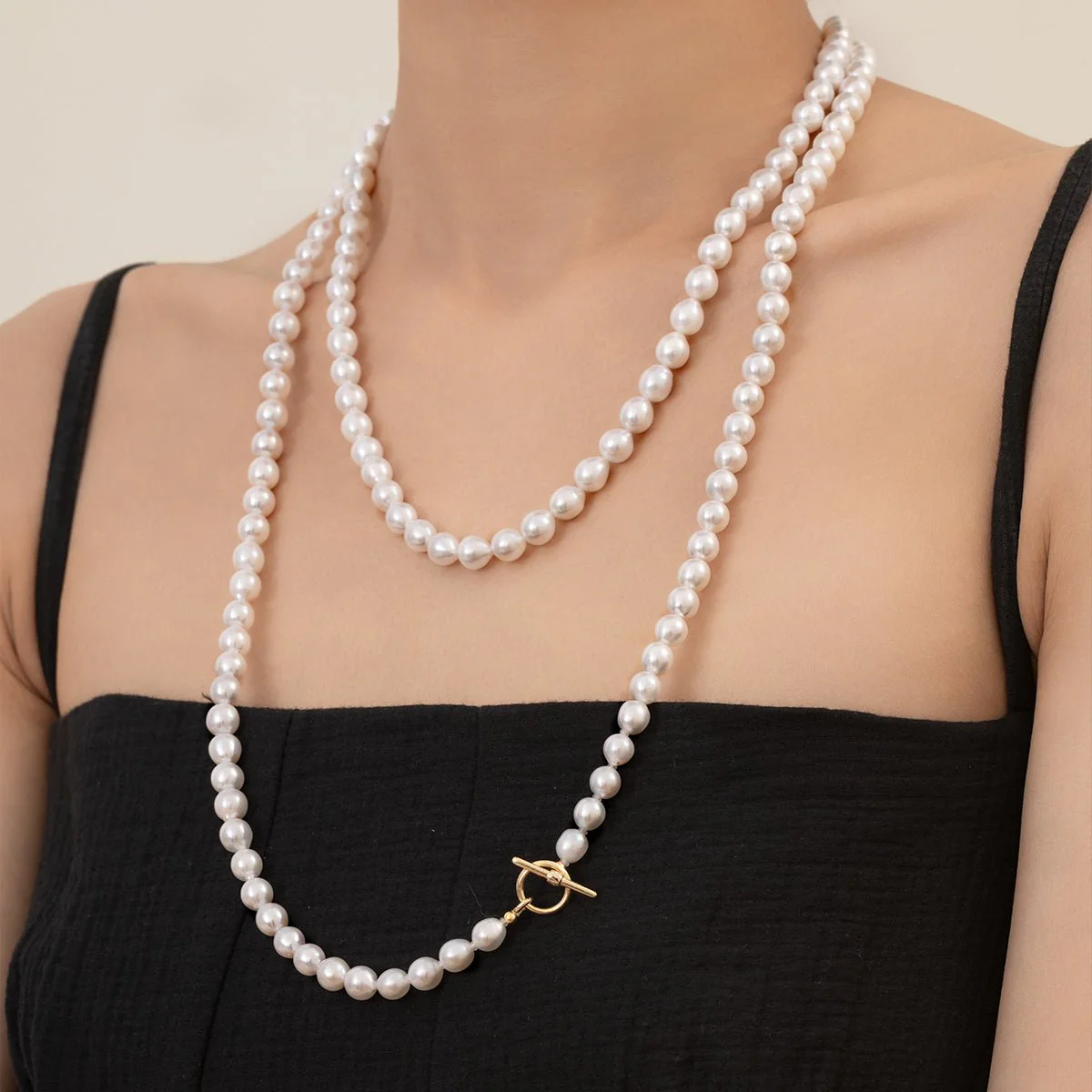 Freshwater Pearl 925 Silver Toggle Clasp Organic Ellipse Long Strand Necklace - Image 4