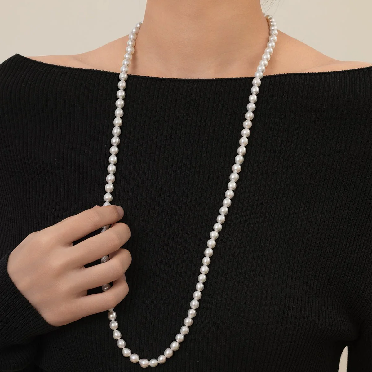 Freshwater Pearl 925 Silver Toggle Clasp Organic Ellipse Long Strand Necklace - Image 9