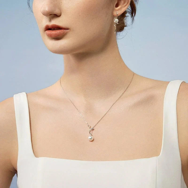 Freshwater Pearl 925 Sterling Silver Lab-grown Diamond Y-shaped Lariat Necklace - Image 2