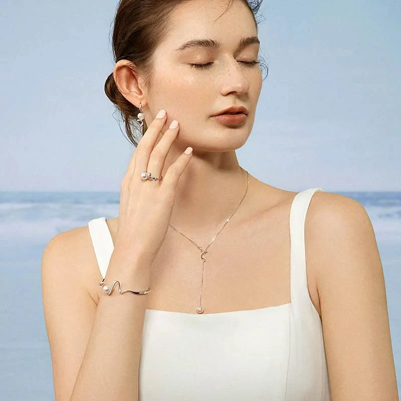Freshwater Pearl 925 Sterling Silver Lab-grown Diamond Y-shaped Lariat Necklace - Image 4