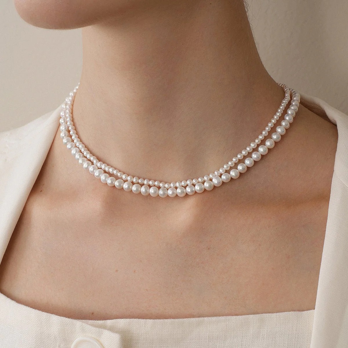 Freshwater Pearl & 925 Sterling Silver Removable Double-Strand Necklace - Image 4