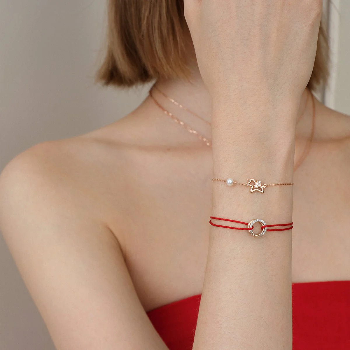 Freshwater Pearl 9K Rose Gold Lab-Grown Diamonds Lucky Flying Horse Bracelet - Image 6