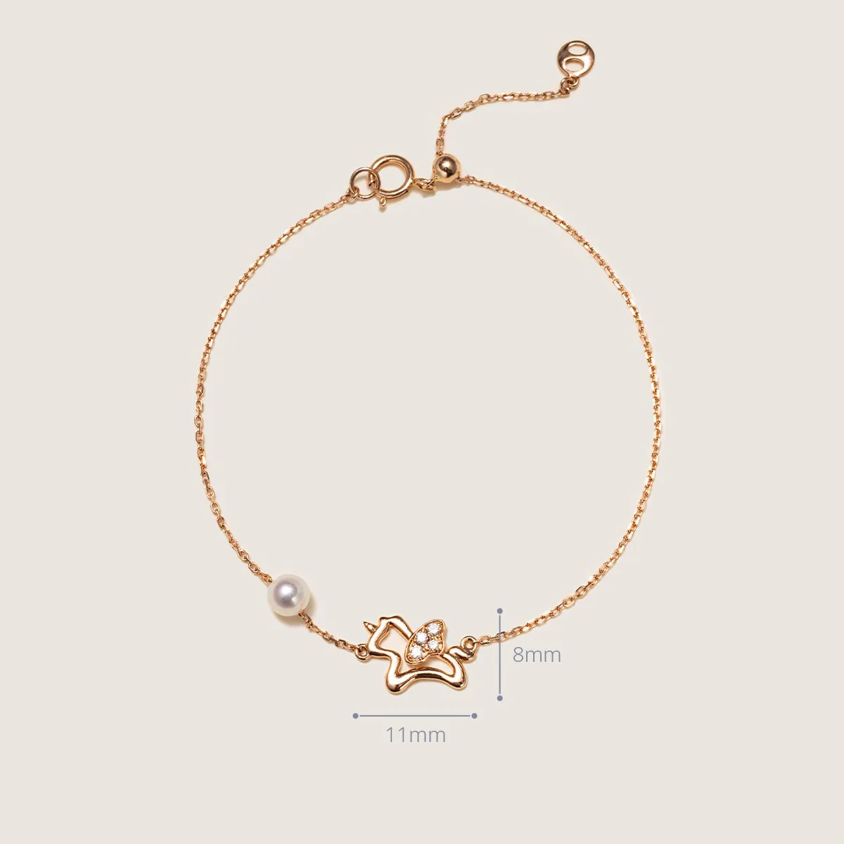 Freshwater Pearl 9K Rose Gold Lab-Grown Diamonds Lucky Flying Horse Bracelet - Image 7
