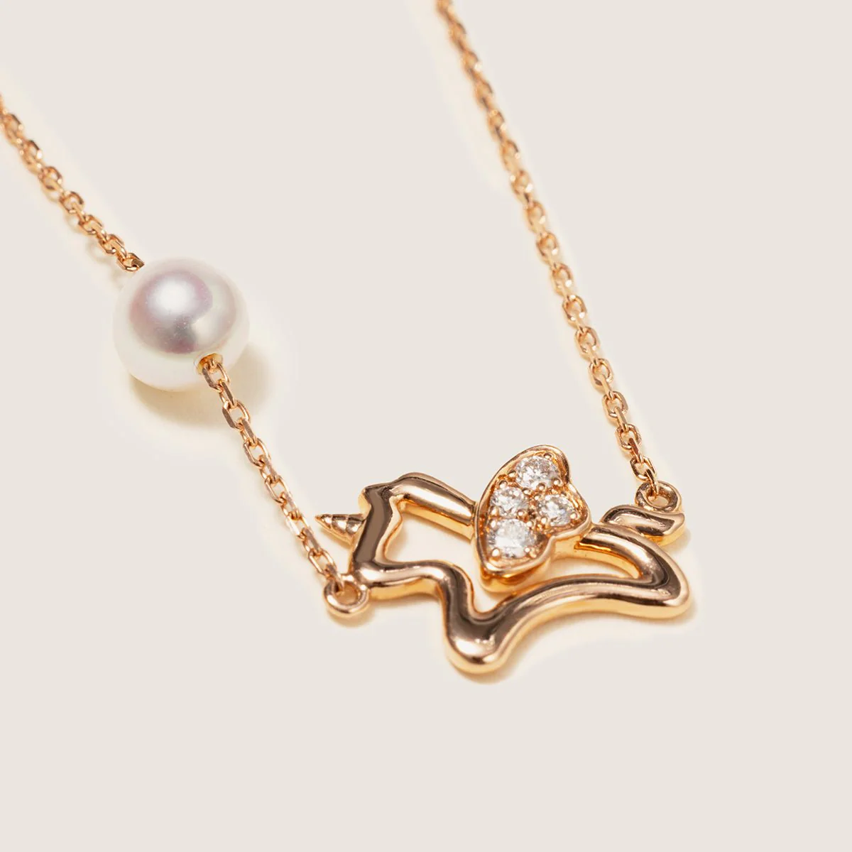 Freshwater Pearl 9K Rose Gold Lab-Grown Diamonds Lucky Flying Horse Necklace - Image 3