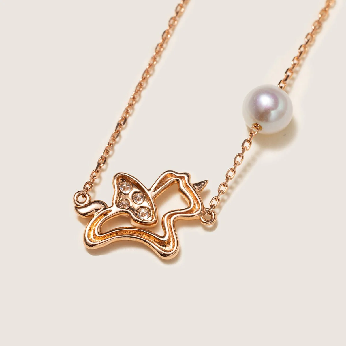 Freshwater Pearl 9K Rose Gold Lab-Grown Diamonds Lucky Flying Horse Necklace - Image 5