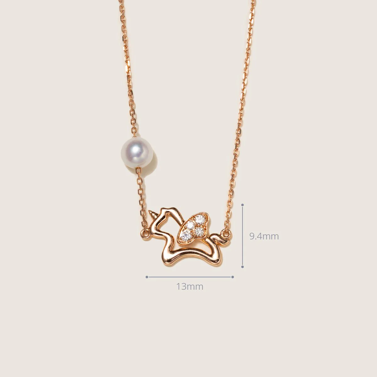 Freshwater Pearl 9K Rose Gold Lab-Grown Diamonds Lucky Flying Horse Necklace - Image 7