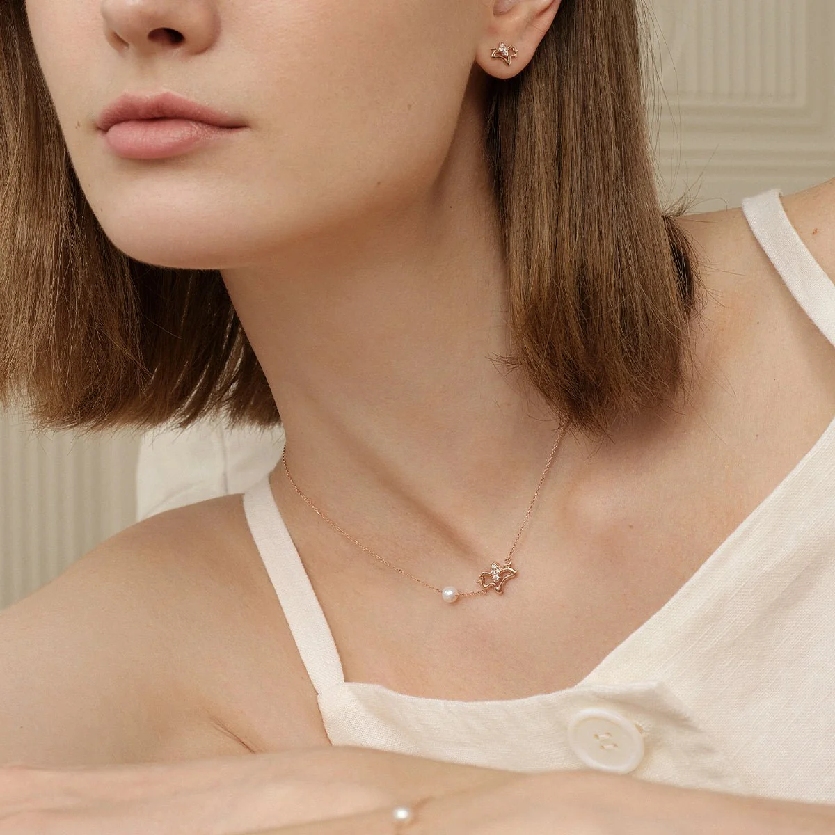 Freshwater Pearl 9K Rose Gold Lab-Grown Diamonds Lucky Flying Horse Necklace - Image 8