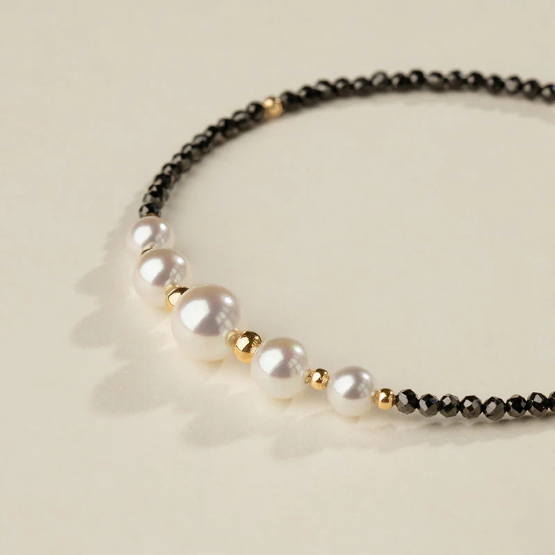 Freshwater Pearl Black Spinel Gold Vermeil Smile Bracelet in 925 Sterling Silver - Image 6