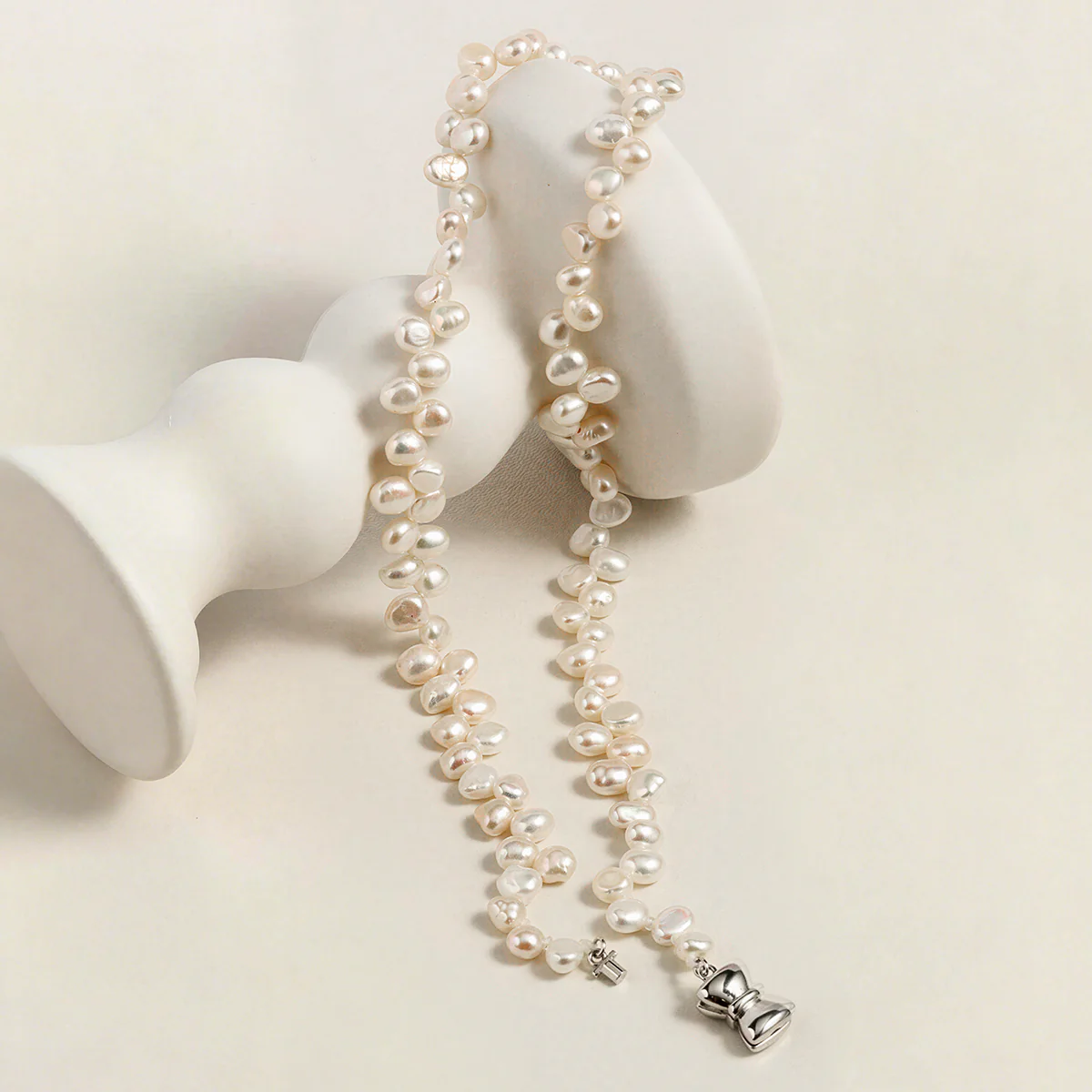 Freshwater Pearl Butterfly Clasp Strand Necklace in 925 Sterling Silver - Image 3