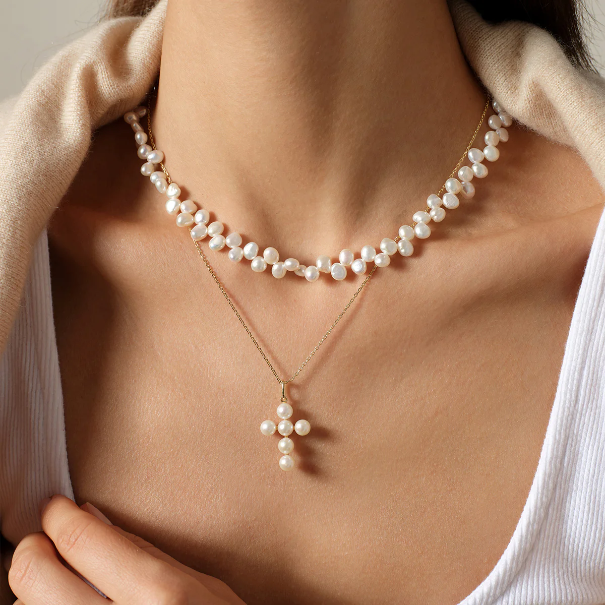 Freshwater Pearl Butterfly Clasp Strand Necklace in 925 Sterling Silver - Image 4