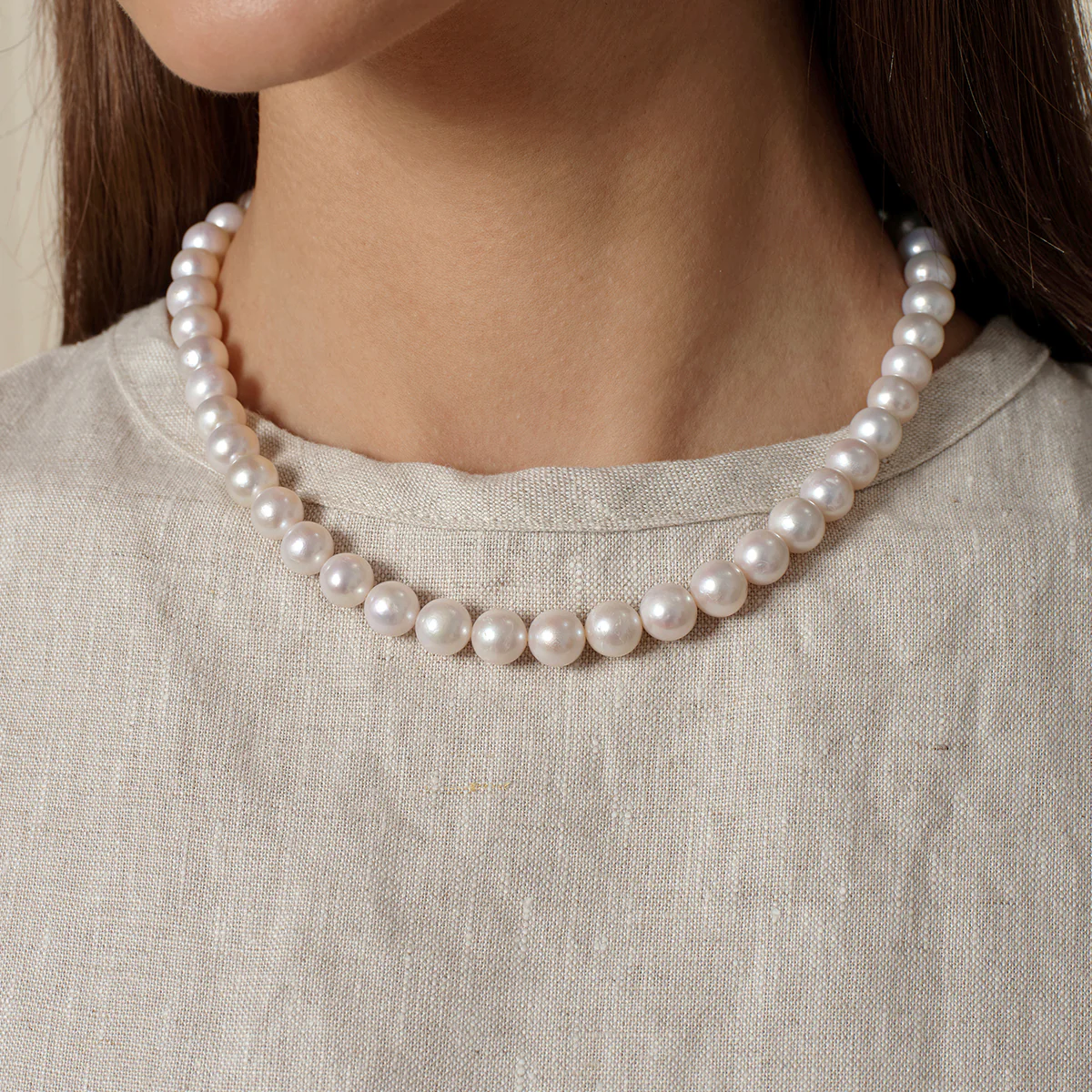 Freshwater Pearl Classic Round Strand Necklace in 925 Sterling Silver - Image 4