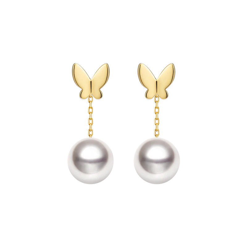 Freshwater Pearl Gold Vermeil Butterfly Drop & Stud Earrings in 925 Sterling Silver