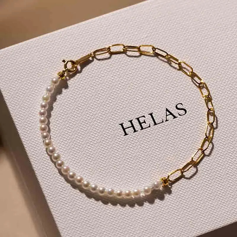 Freshwater Pearl Gold Vermeil Half Chain Design Bracelet in 925 Sterling Silver - Image 3