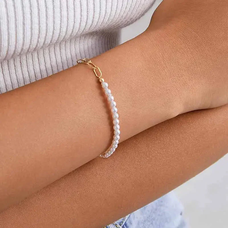Freshwater Pearl Gold Vermeil Half Chain Design Bracelet in 925 Sterling Silver - Image 4