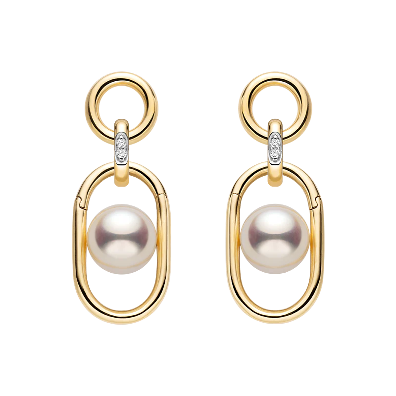 Freshwater Pearl Gold Vermeil Interlocking Hoop Drop Earrings in 925 Sterling Silver