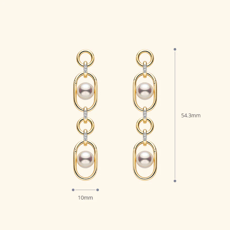 Freshwater Pearl Gold Vermeil Interlocking Hoop Drop Earrings in 925 Sterling Silver - Image 12
