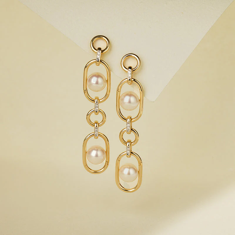 Freshwater Pearl Gold Vermeil Interlocking Hoop Drop Earrings in 925 Sterling Silver - Image 7