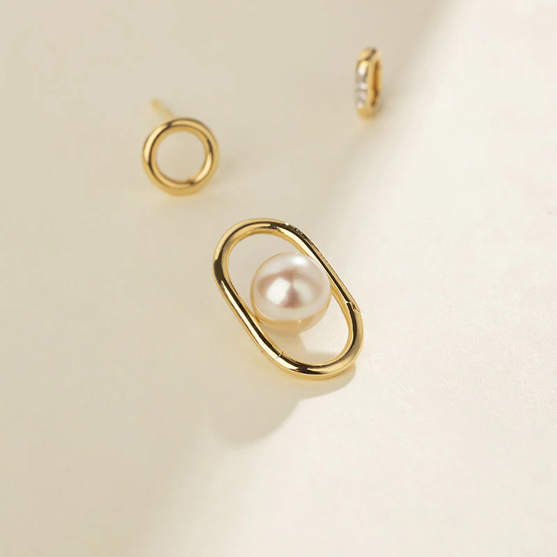 Freshwater Pearl Gold Vermeil Interlocking Hoop Drop Earrings in 925 Sterling Silver - Image 9