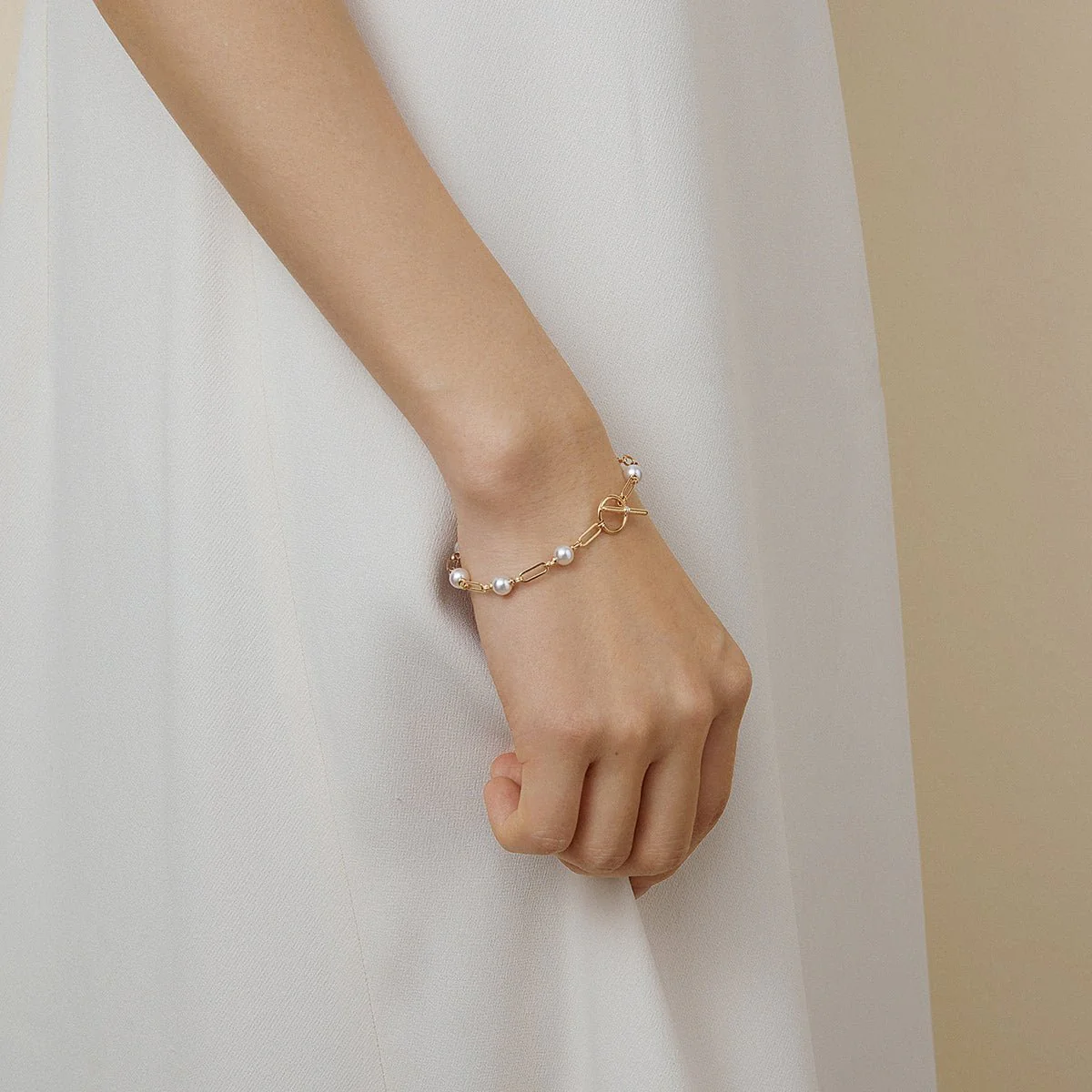 Freshwater Pearl Gold Vermeil Lab-grown Diamond Harmonia Knot Chain Bracelet in 925 Sterling Silver - Image 2
