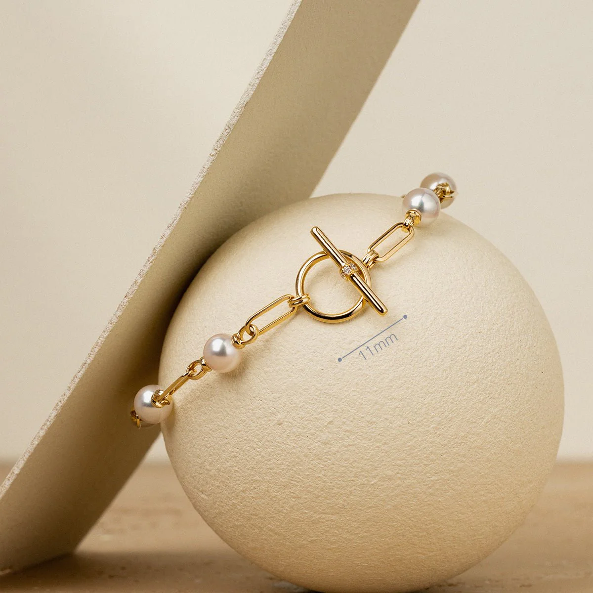 Freshwater Pearl Gold Vermeil Lab-grown Diamond Harmonia Knot Chain Bracelet in 925 Sterling Silver - Image 3