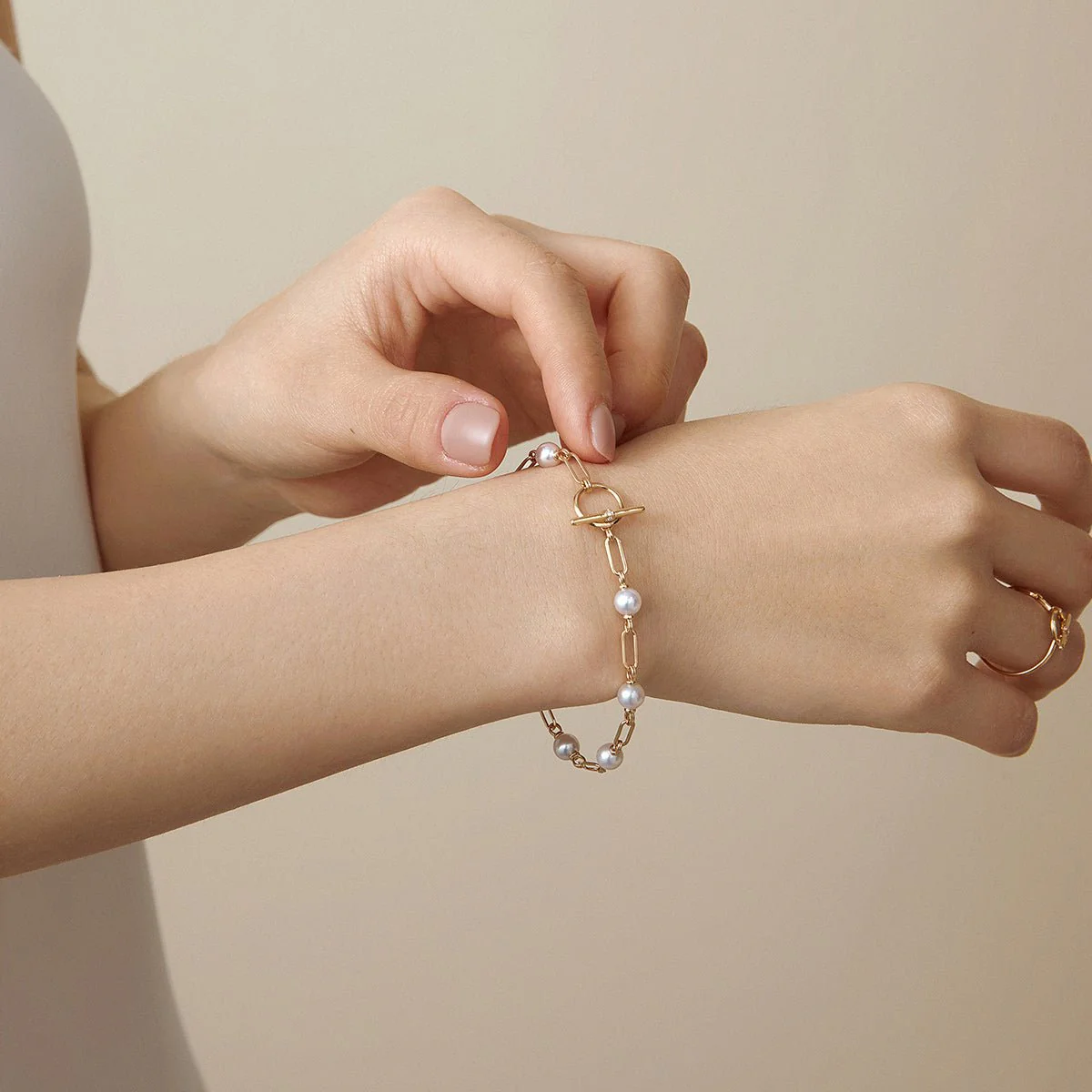Freshwater Pearl Gold Vermeil Lab-grown Diamond Harmonia Knot Chain Bracelet in 925 Sterling Silver - Image 6