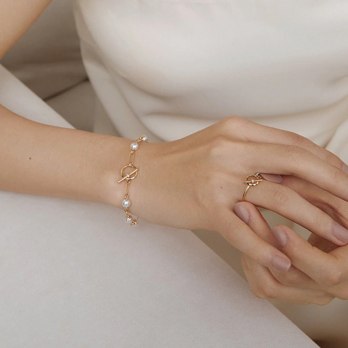 Freshwater Pearl Gold Vermeil Lab-grown Diamond Harmonia Knot Chain Bracelet in 925 Sterling Silver - Image 8