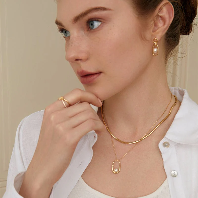 Freshwater Pearl Gold Vermeil Lab-grown Diamond U-shaped Hoop Earrings in 925 Sterling Silver - Image 6