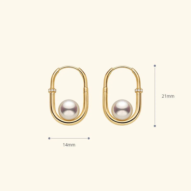 Freshwater Pearl Gold Vermeil Lab-grown Diamond U-shaped Hoop Earrings in 925 Sterling Silver - Image 8