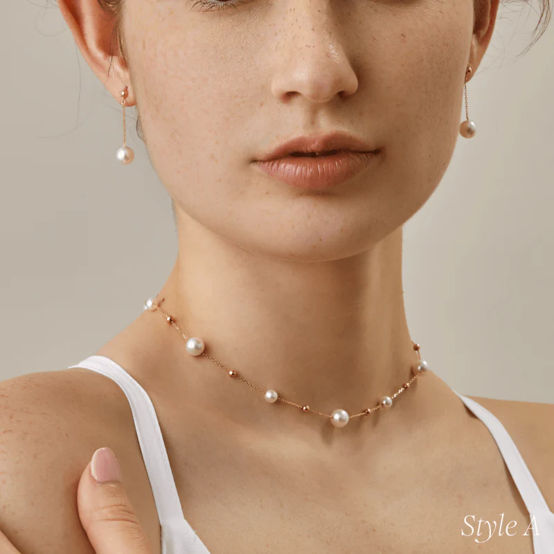 Freshwater Pearl Gold Vermeil Station Necklace in 925 Sterling Silver - Image 2