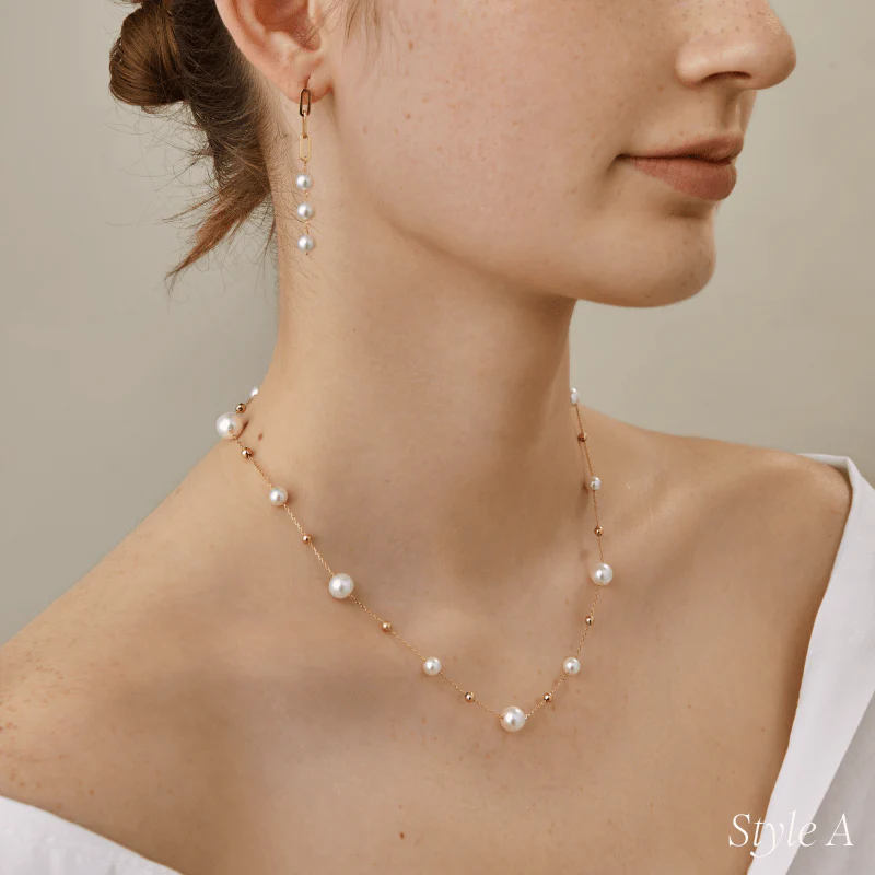 Freshwater Pearl Gold Vermeil Station Necklace in 925 Sterling Silver - Image 3