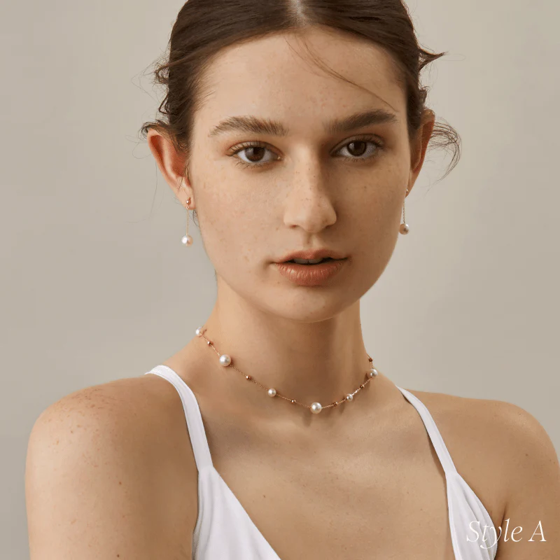 Freshwater Pearl Gold Vermeil Station Necklace in 925 Sterling Silver - Image 4