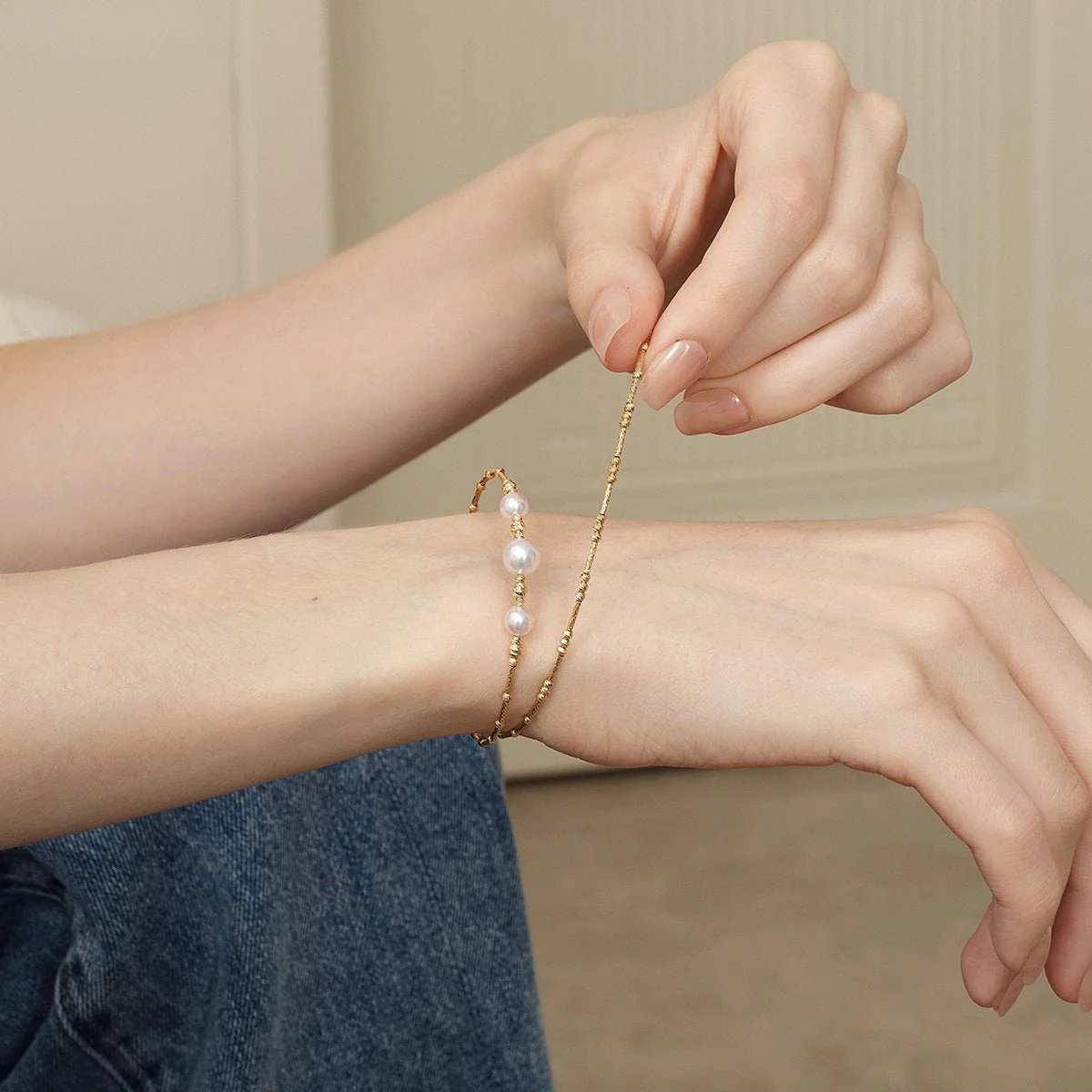 Freshwater Pearl Gold Vermeil Stretch Bracelet in 925 Sterling Silver - Image 7
