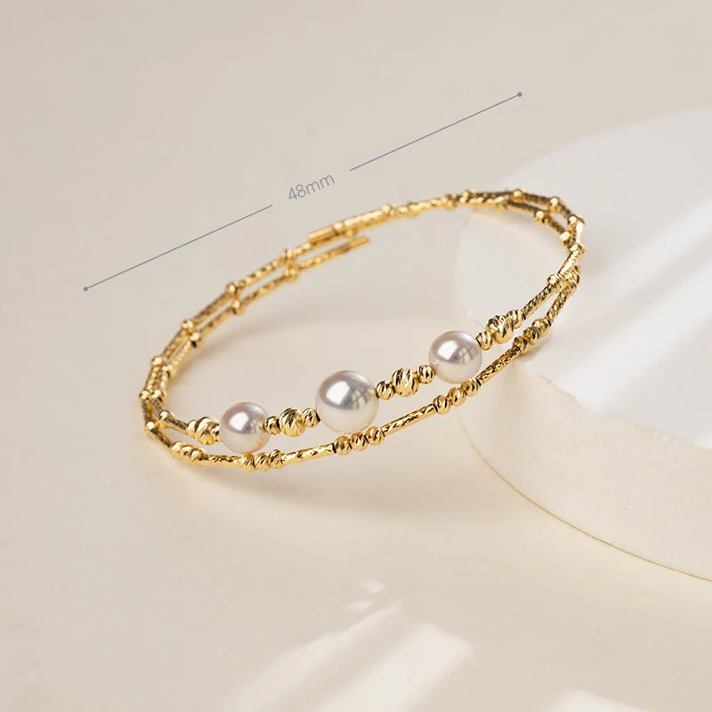 Freshwater Pearl Gold Vermeil Stretch Bracelet in 925 Sterling Silver - Image 8