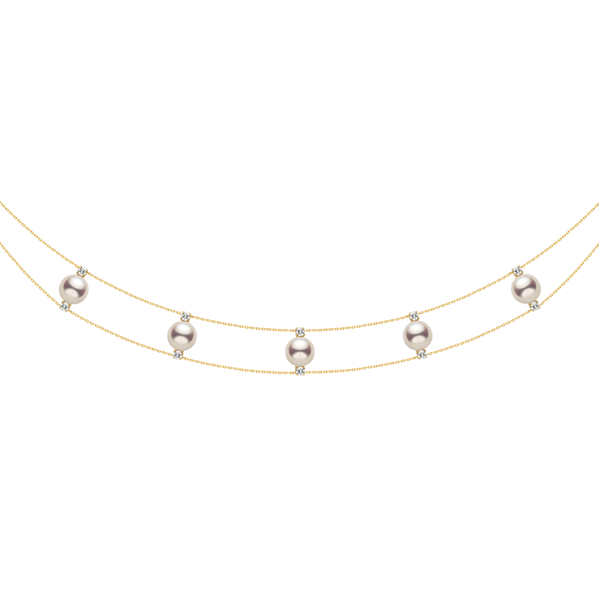 Freshwater Pearl Lab-grown Diamond Gold Vermeil Double Strand Lace Necklace in 925 Sterling Silver