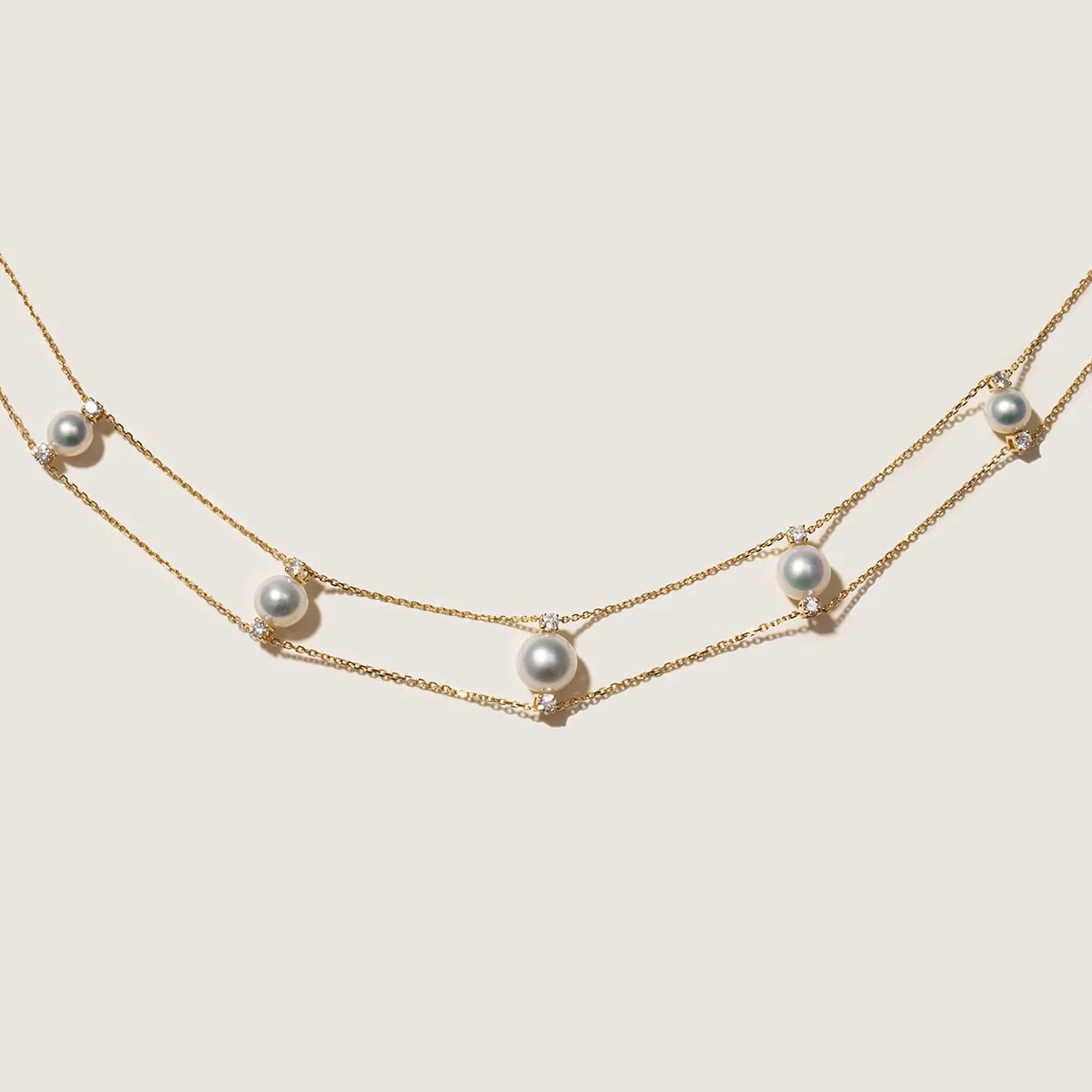 Freshwater Pearl Lab-grown Diamond Gold Vermeil Double Strand Lace Necklace in 925 Sterling Silver - Image 3