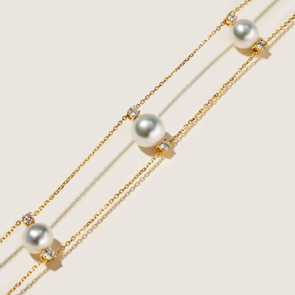 Freshwater Pearl Lab-grown Diamond Gold Vermeil Double Strand Lace Necklace in 925 Sterling Silver - Image 5