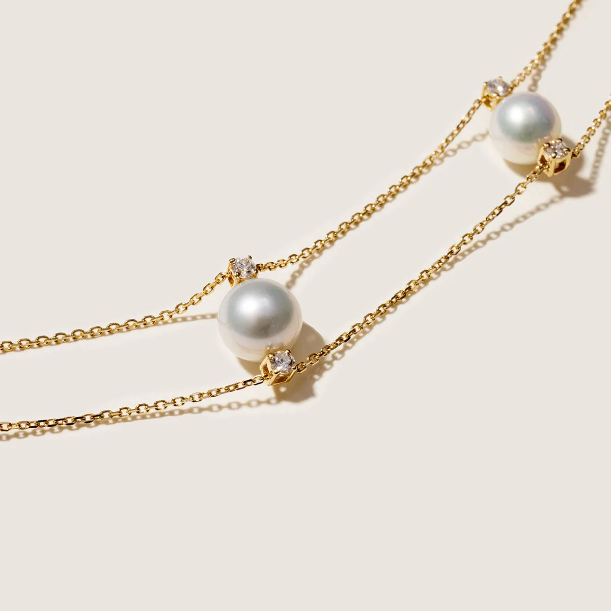 Freshwater Pearl Lab-grown Diamond Gold Vermeil Double Strand Lace Necklace in 925 Sterling Silver - Image 7