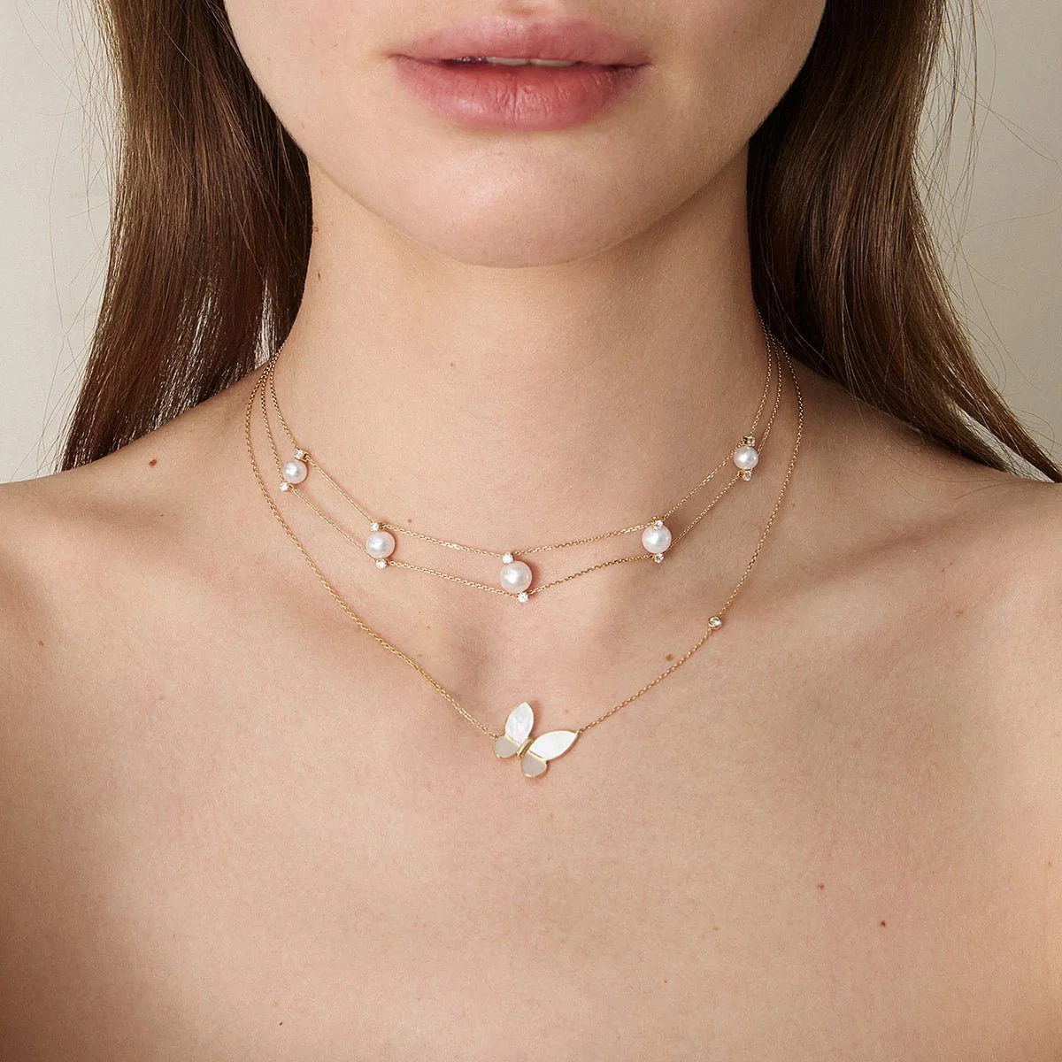 Freshwater Pearl Lab-grown Diamond Gold Vermeil Double Strand Lace Necklace in 925 Sterling Silver - Image 8