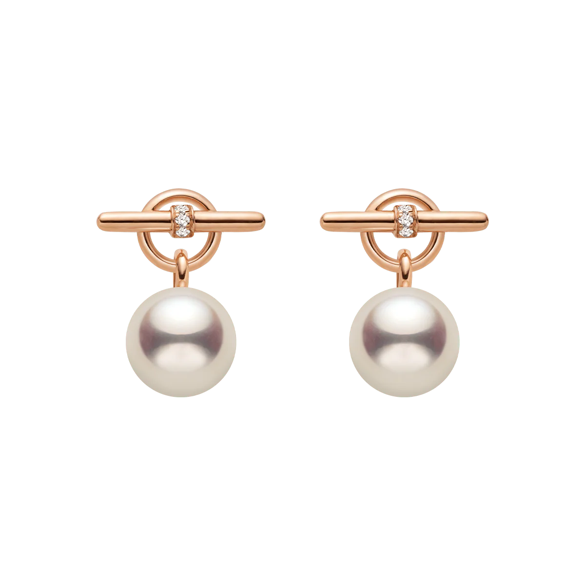 Freshwater Pearl Lab-grown Diamond Rose Gold Vermeil Parallel Clasp Drop Earrings in 925 Sterling Silver