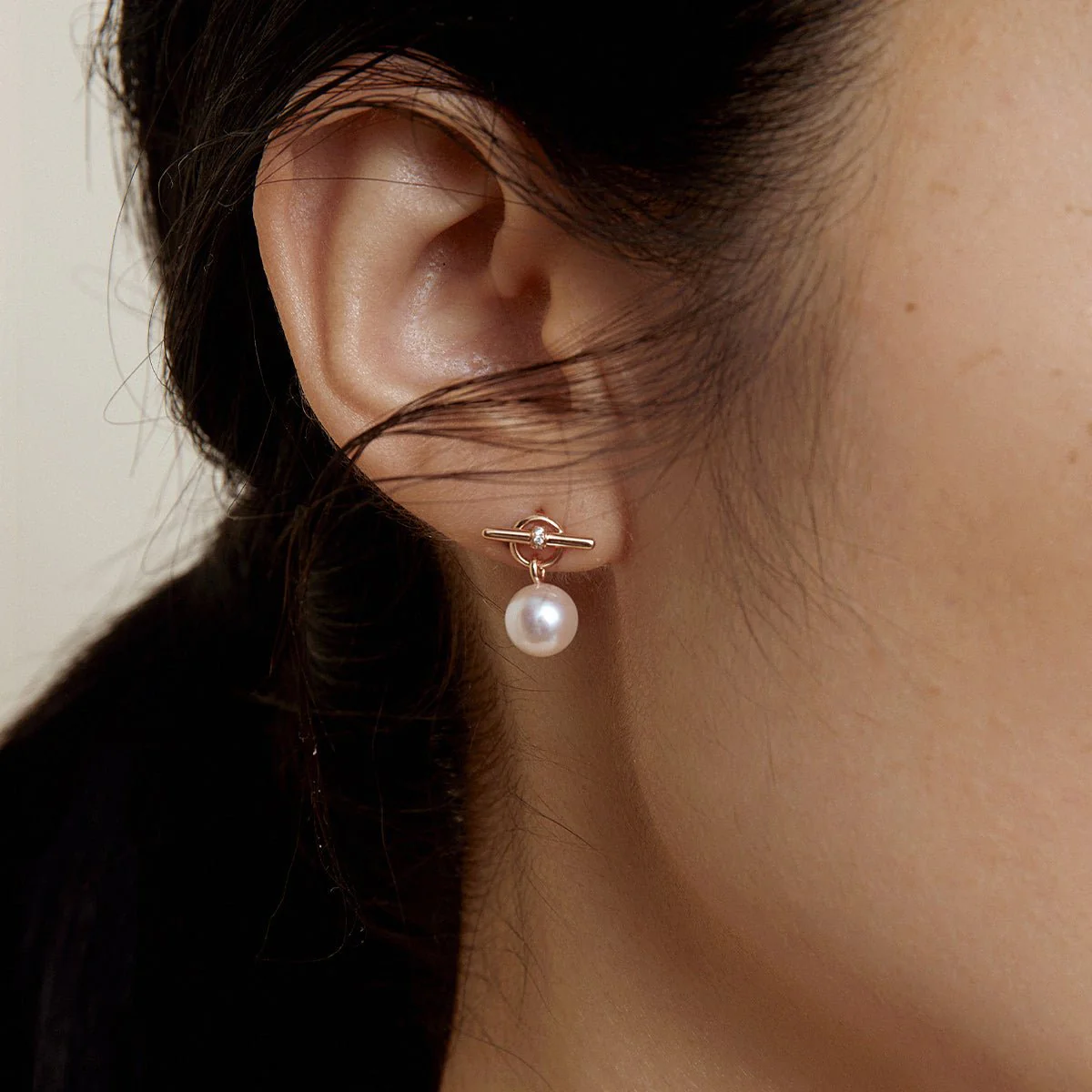Freshwater Pearl Lab-grown Diamond Rose Gold Vermeil Parallel Clasp Drop Earrings in 925 Sterling Silver - Image 2