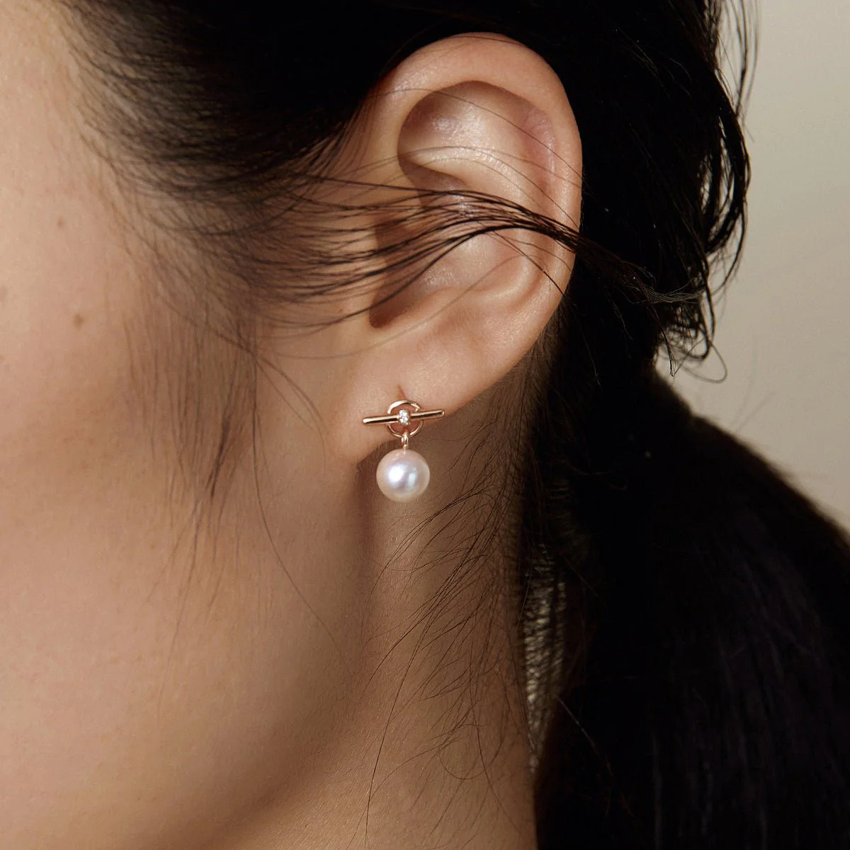 Freshwater Pearl Lab-grown Diamond Rose Gold Vermeil Parallel Clasp Drop Earrings in 925 Sterling Silver - Image 4