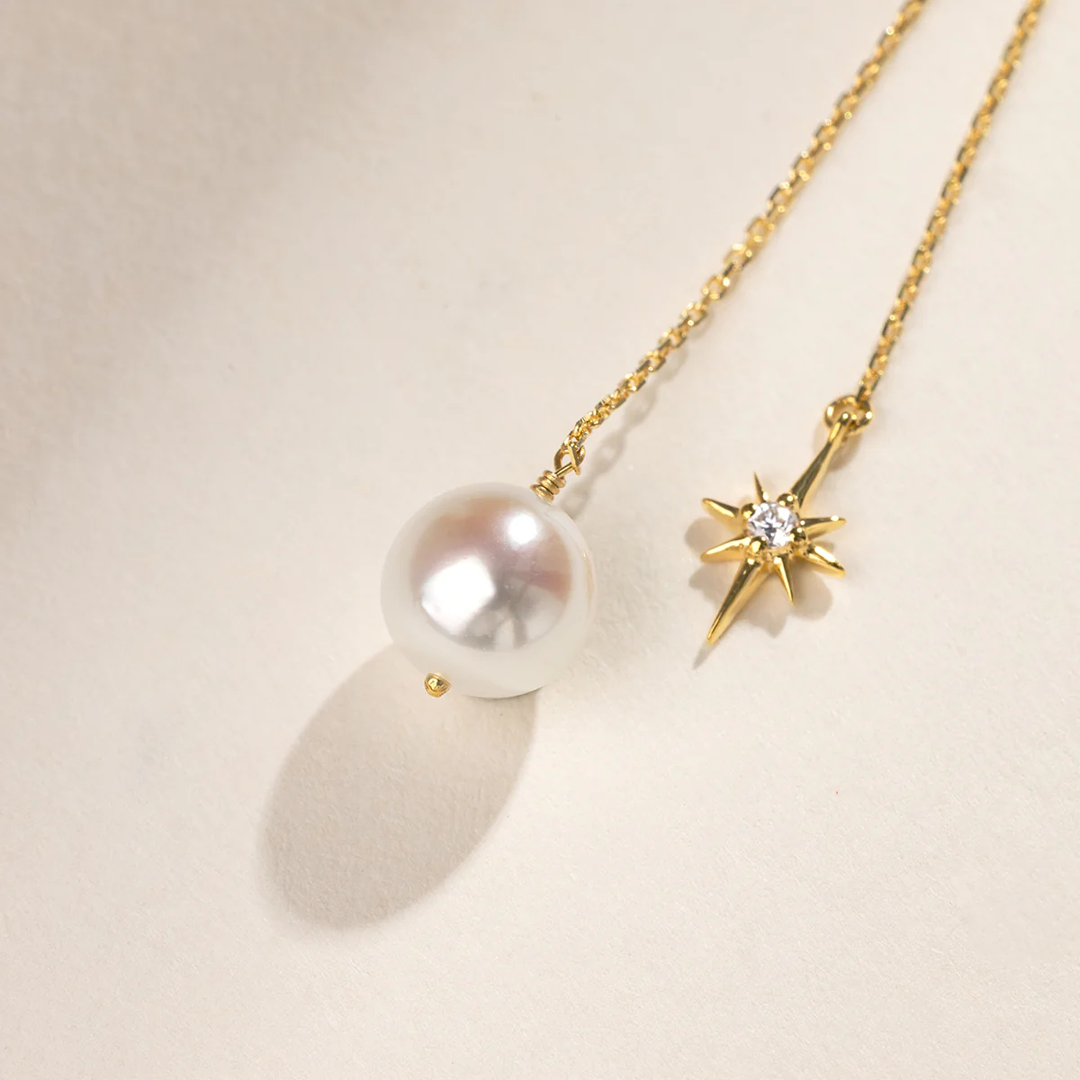 Freshwater Pearl North Star Drop Earrings in Gold Plating 925 Sterling Silver - Image 3