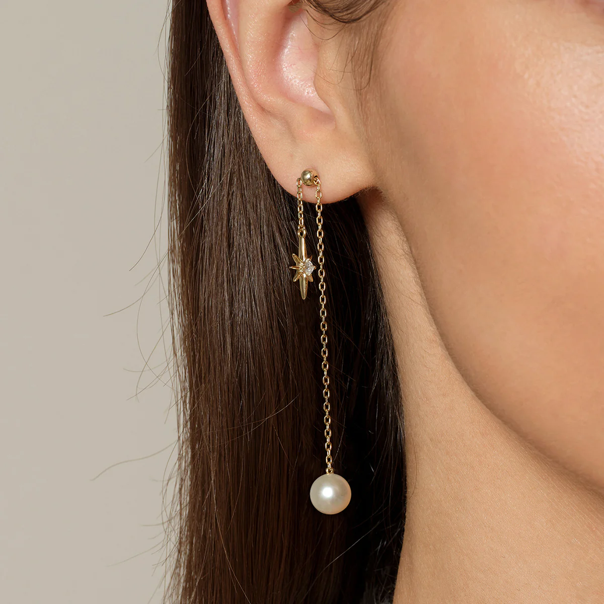 Freshwater Pearl North Star Drop Earrings in Gold Plating 925 Sterling Silver - Image 4