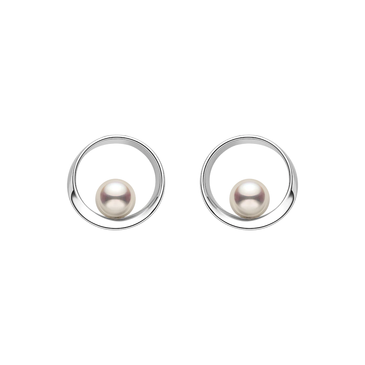 Freshwater Pearl Open Circle Orbit Stud Earrings in 925 Sterling Silver
