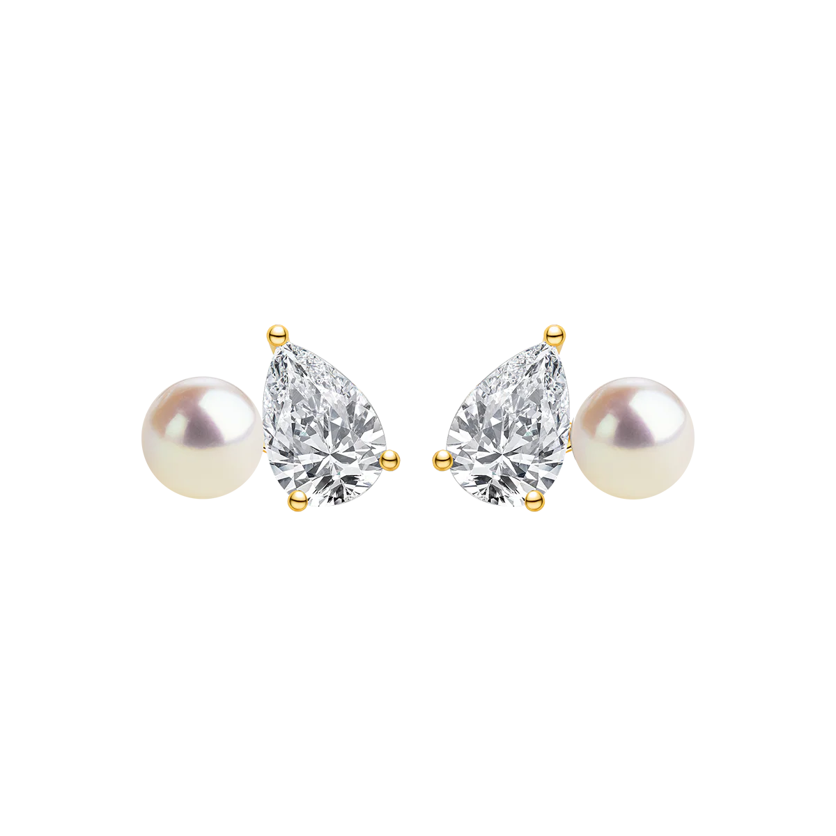 Freshwater Pearl Pear-Cut CZ Gold Plating Toi et Moi Stud Earrings in 925 Sterling Silver