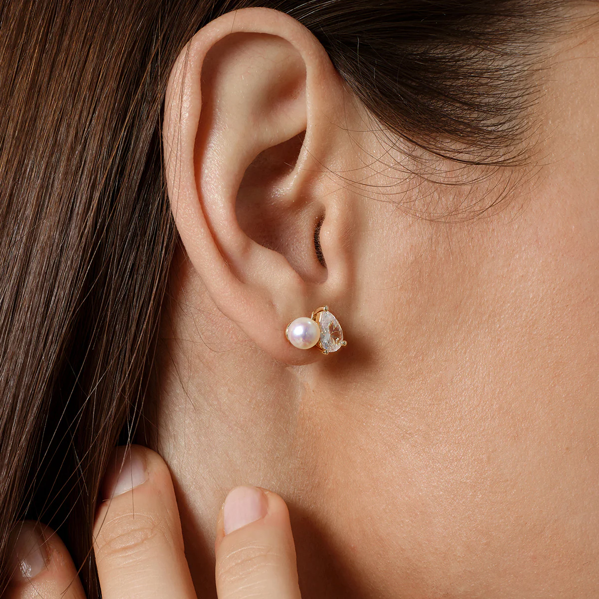 Freshwater Pearl Pear-Cut CZ Gold Plating Toi et Moi Stud Earrings in 925 Sterling Silver - Image 4
